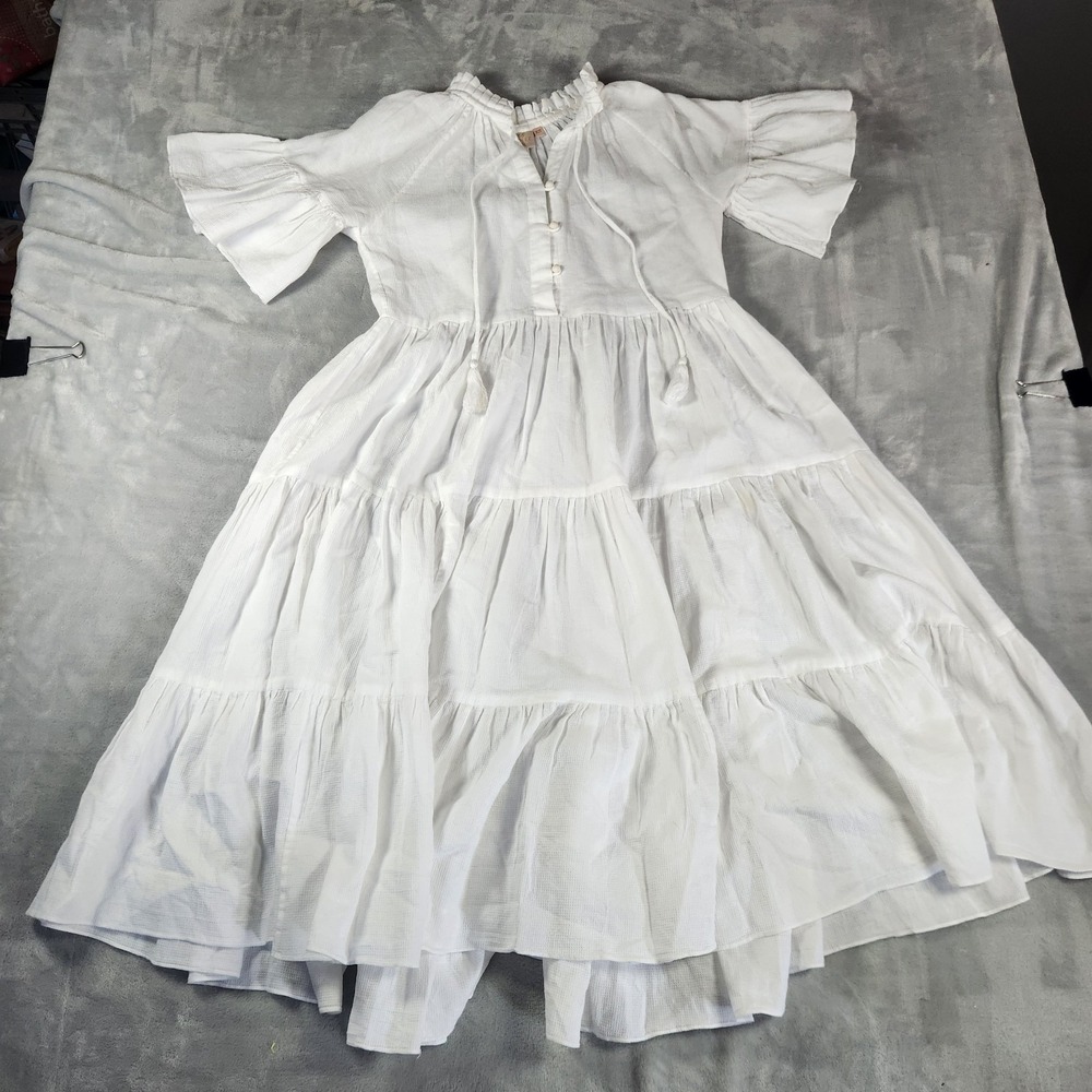 Rungolee Womens White Teired Peasant Dress Size XS Flowy Cottagecore Coquette
